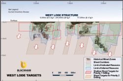 Sulphide reserve targets and current inventory on the West Lode structure.