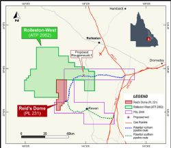 Map of Reids Dome and Rolleston-West Gas Projects