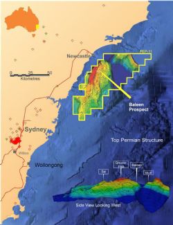 Location of PEP 11 offshore Australia and location of Baleen well