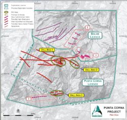 Figure 1: Plan Map of Balme & Punta Corna Exploration Licence Areas & Initial Planned Drilling