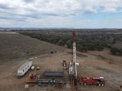 The completion rig at Rougemont-2 preparing the well for the production test, November 2021
