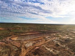 Figure 4: Aerial view of Bulk Sample Mining Pit looking West.