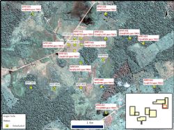 Figure 2. Apui ENE drilling. Auger holes location on satellite image