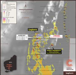 Figure 4. Leghorn Prospect – Soil Geochemistry, Historical Drilling and Planned RC Drilling