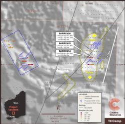 Figure 7. T8 Camp Auger 2- Planned drilling and reported significant intersections