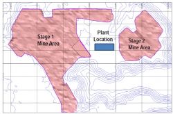 Figure 1: Scoping Study, proposed plant site and identified mining areas