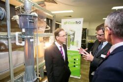 Federal Minister for the Environment, the Honourable Greg Hunt MP, Clean TeQ Founder Mr Peter Voigt and CEO of Clean TeQ Mr Cory Williams – discuss proprietary Clean TeQ technology in the newly opened R&D Facility