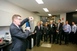 Mr Peter Voigt addressing Federal Minister for the Environment, the Honourable Greg Hunt MP, investors and Austrade representatives in the new Clean TeQ R&D Facility