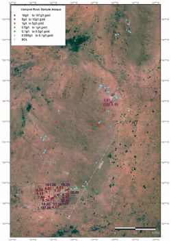 Figure 2. Recent sampling of scatter outcrops in the Vampire Prospect area