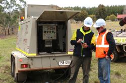 Survey contractor Gap Geophysics with Argent site manager Brian Horspool next to the DHMMR transmitter