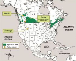 Figure 1 — Feroz's North American project locations and proximity to Canada Agricultural areas
