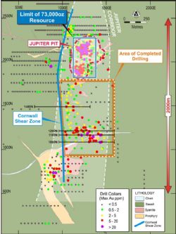 Figure 1: Plan showing the area where the 55 hole 7000m RC drilling program was completed
