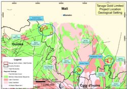 Figure 1 – Taruga Gold – Location map of Southern Mali Projects