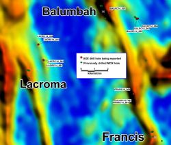 Figure 5. Location of holes drilled at Lacroma, Balumbah and Francis North