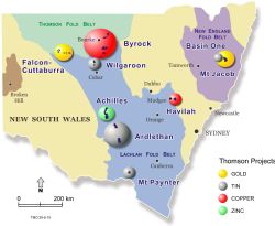 Figure 1. Thomson Projects in NSW. The Bygoo prospect is near Ardlethan, central, NSW