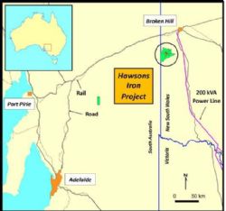 Figure 2 Location of Hawsons Iron Project and Port Pirie