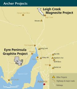 Archer Exploration Limited (ASX code AXE) has 100% ownership of 13 tenements all in South Australia covering more than 4,700 km2.