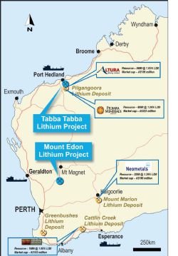 Figure 1: Western Australian lithium deposits