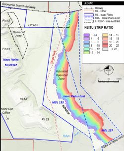 Map 1: In-situ strip ratio for Isaac Plains East
