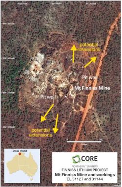 Figure 3. Mt Finniss Mine plan (circa 1957) and recent satellite image of Mt Finniss Mine.