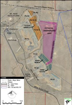 Map 1: Isaac Plains Mining Lease showing Highwall Mining target zone