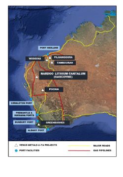 Figure 2 – Venus Metals lithium-tantalum project locations in Western Australia.
