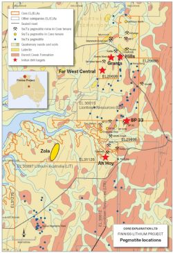 Figure 1. Initial drill target locations, Finniss Lithium Project, NT.