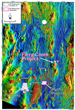 Figure 1. Location map of the Fiery Creek Project (EL6925) in southern New South Wales.