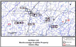 Figure 2. Claims map for Manitouwadge Graphite project, highlighting the Silver Birch and Silver Star North prospects.