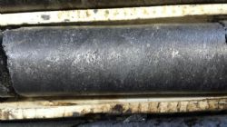 Figure 5: Graphite core from Ardiden drilling at Manitouwadge graphite project in Ontario, Canada (Hole EM 12-05 at Silver Star Prospect.