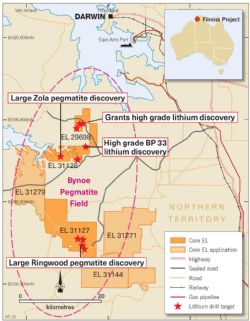 Figure 4. Initial drill target locations, Finniss Lithium Project, NT.