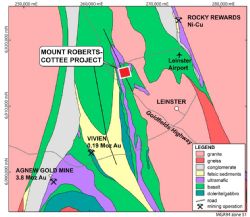 Figure 10. Location map of the Mt Roberts-Cottee Project near Leinster and the Agnew Gold Camp in Western Australia.