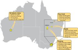 Figure 1. Location of Alt Resources' projects in Western Australia and New South Wales.