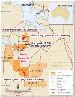 Figure 2. Initial drill target locations, Finniss Lithium Project, NT.