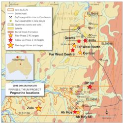 Figure 1. Drill target locations, Finniss Lithium Project, NT.