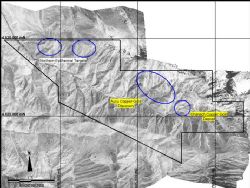 Project Map: showing Chanach license outline and location of the Aucu gold discovery 2.5 km to the NNW of the original Chanach copper deposit.
