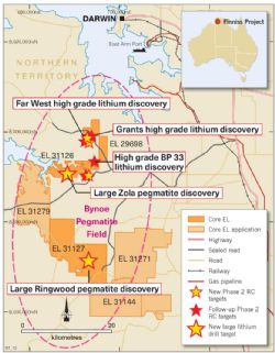 Figure 4. Drill target locations, Finniss Lithium Project near Darwin, NT.