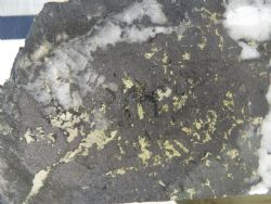 Copper mineralised skarn rock in diamond drill core