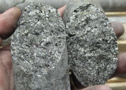 Drill core (MW-16-11) showing visible large graphite flakes