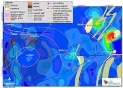 Interpreted features and broad geochemical zoning patterns observed at Windy Hill.