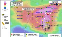Plan View on residual gravity image of the Edna Beryl Project Area highlighting the locations of the current RC and Deep diamond hole drilling.