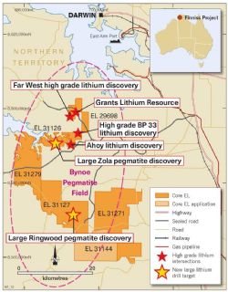 Grants, Zola and Ringwood regional drill target locations Finniss Lithium Project near Darwin, NT.