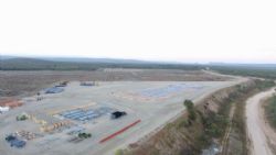 Aerial view of panels and lay-down site area