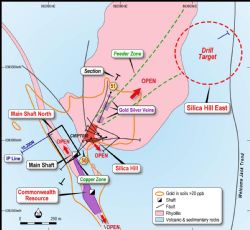 Geology of the Silica Hill-Commonwealth area and locations of Holes CMIPT50 and 51.