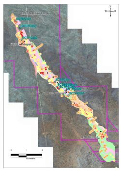 Scotia Project Proposed drill targets - tenement boundary shown in purple.