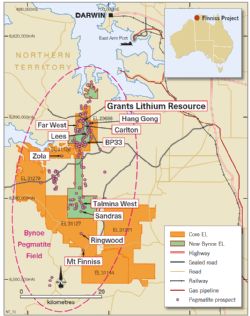 Core’s Finniss Lithium Project tenements and new Bynoe ELs near Darwin