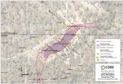Drill locations and tenement boundary mid-way through BP33 Pegmatite.