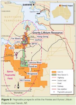 Pegmatite prospects within the Finniss and Bynoe Lithium Projects near Darwin, NT