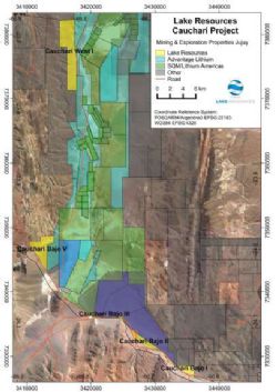 Lake's Cauchari Lithium Brine Project in relation to Orocobre and SQM / Lithium Americas