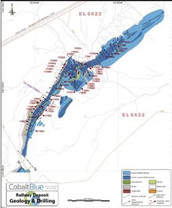 Railway deposit drilling plan illustrating increased data density along some 1.6km strike. Source: Cobalt Blue Holdings.